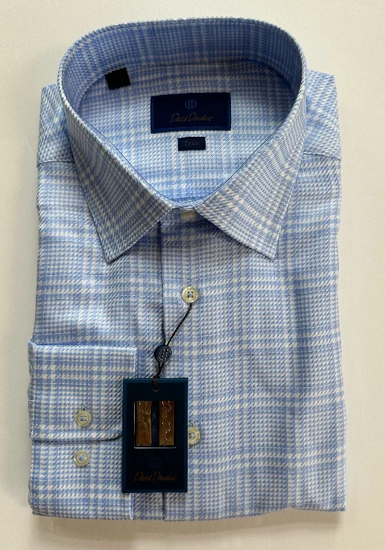 Casual Jackets David Donahue Sky & White Micro Check Dress Shirt (Trim Fit)