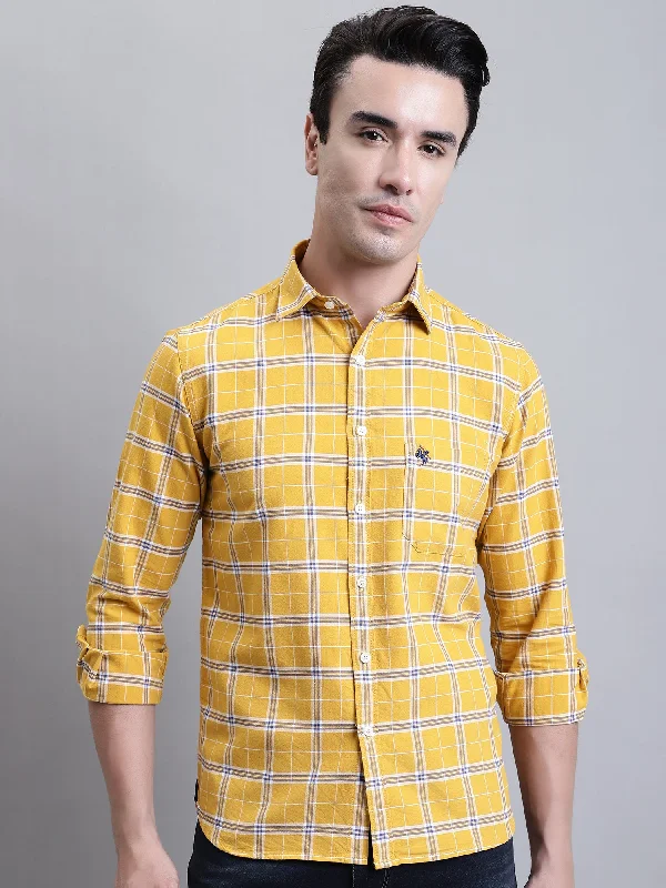Urban Apparel Men's Mustard Casual Medium Checks Full Sleeve Shirt