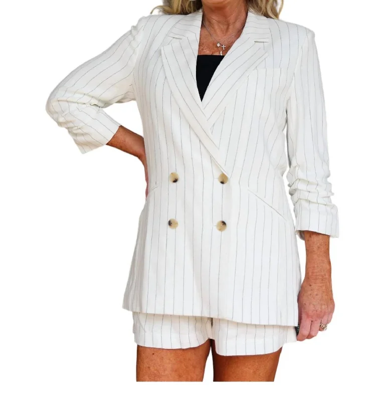 New Products Ticket To Paradise Stripe Riviera Blazer In White