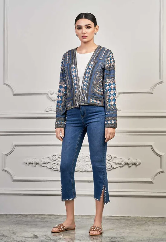 Comfortable Style Studded Hem Denim Pants