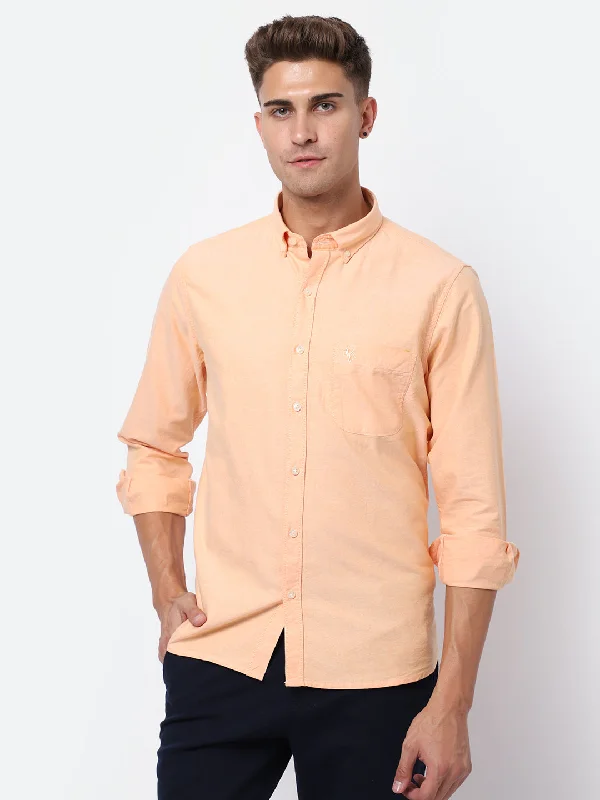 Relaxed Wardrobe Men's Light Orange Casual Plain Full Sleeve Shirt