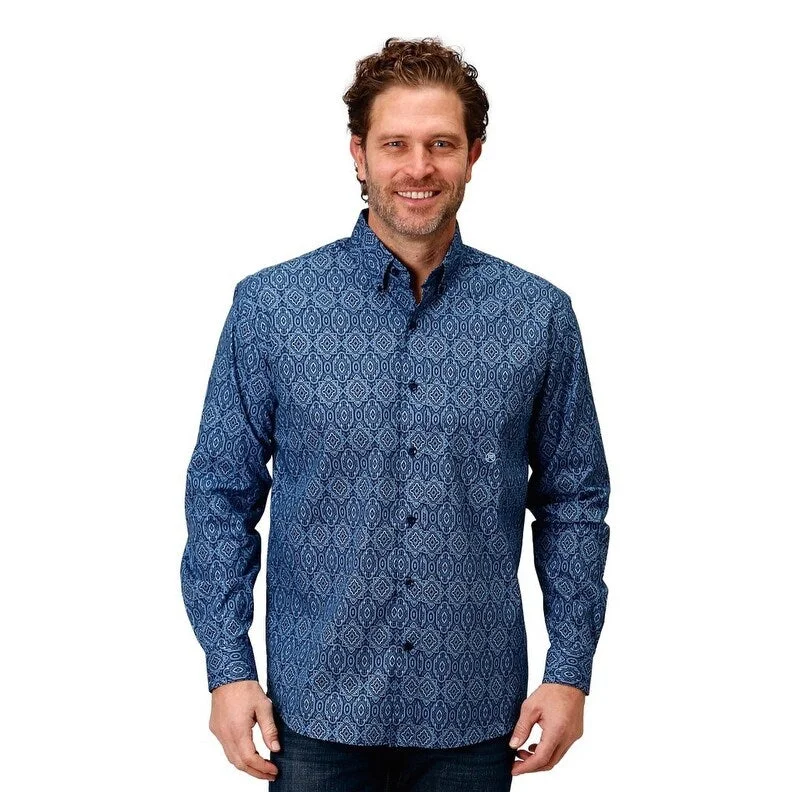 Functional Fashion Roper Western Shirt Mens L/S Paisley Print Blue 03-001-0326-1002 BU