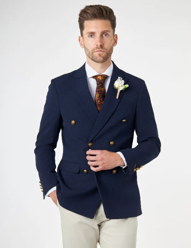 Sporty Wardrobe FINLEY – Navy Prince of Wales Check Double Breasted Jacket