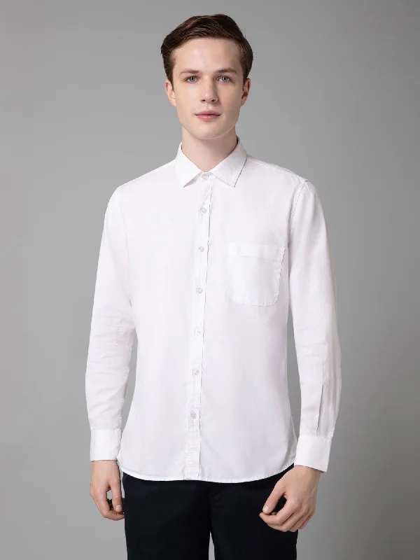 Streetwear Look Men's White Casual Plain Full Sleeve Shirt