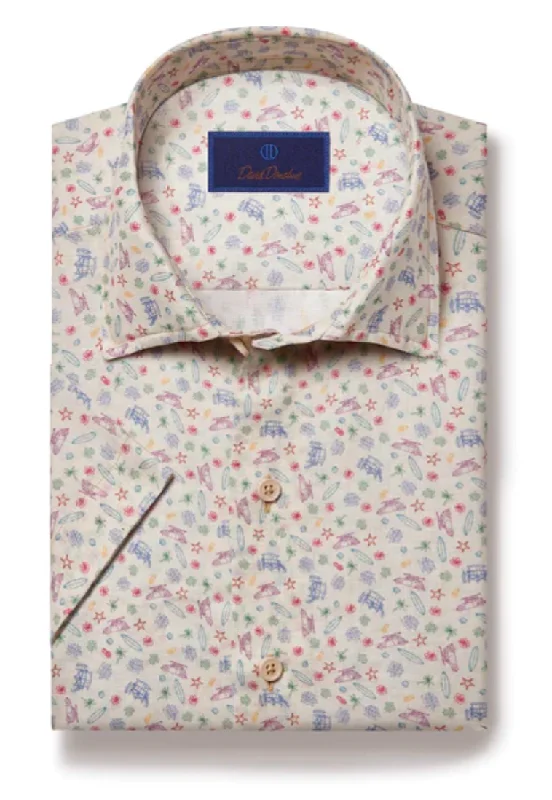 All-Purpose Wear David Donahue Beach Day Print Short Sleeve Shirt