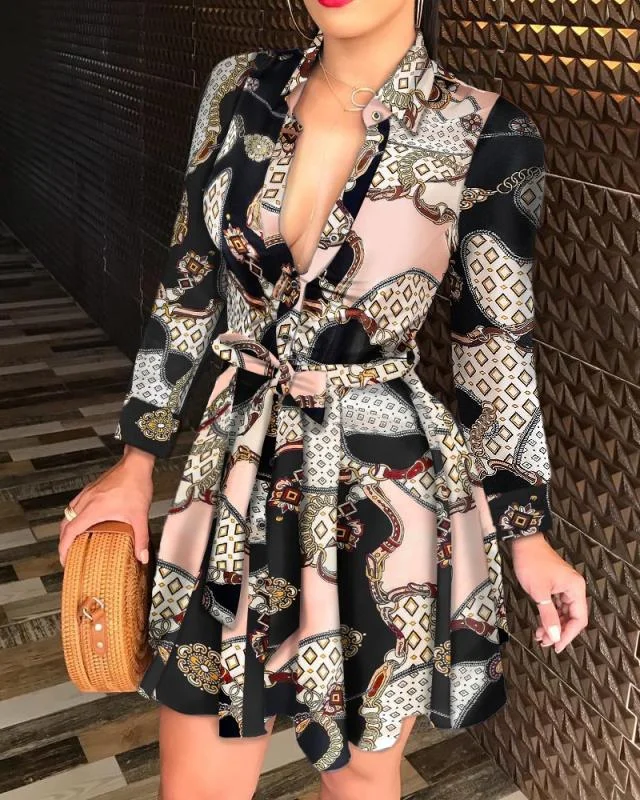 Lazy Home Rocky Printed Rope Tie Ruffle Dress