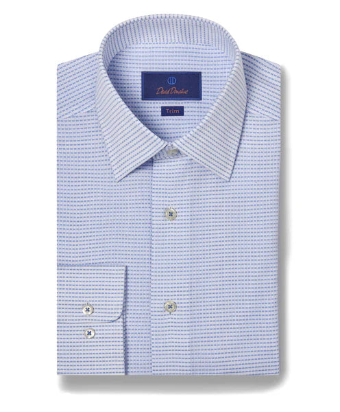 Versatile Style David Donahue White & Blue Horizontal Dobby Dress Shirt (Trim Fit)