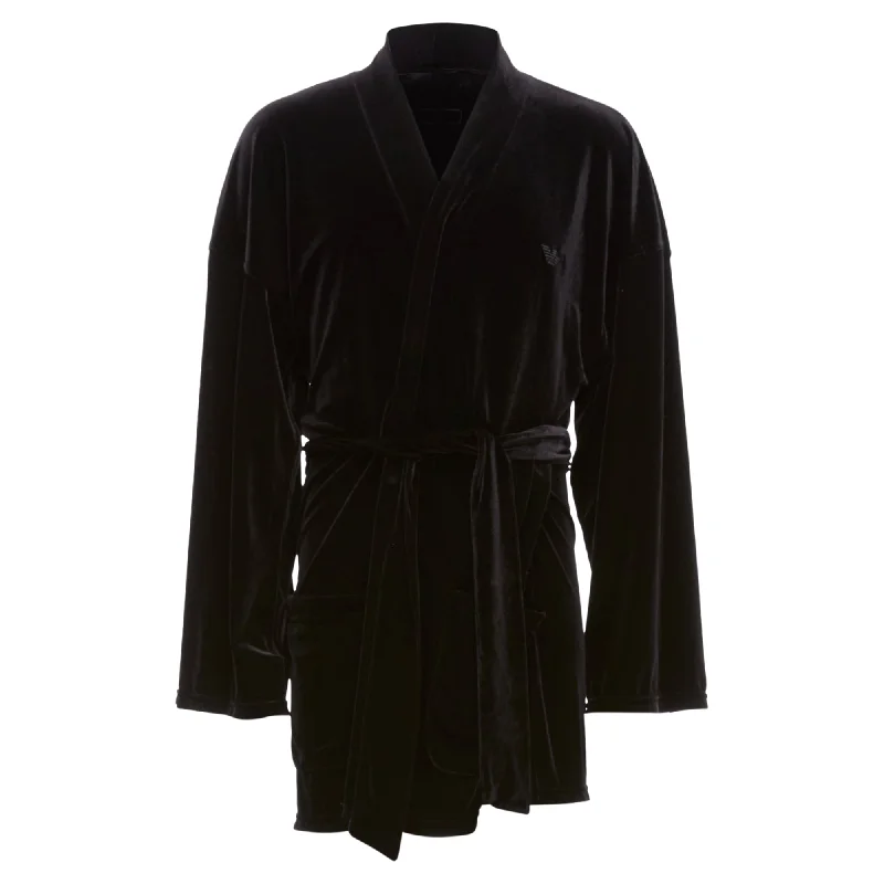 Casual Jackets Emporio Armani Velvet GA Embroidered Logo Belted Robe Jacket