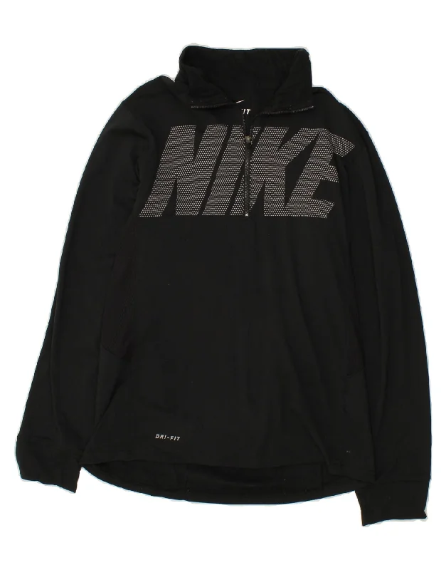 Stylish Sneakers NIKE Mens Dri Fit Graphic Zip Neck Pullover Tracksuit Top Small Black