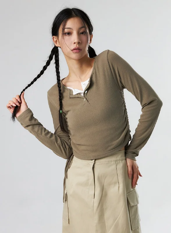 Simple Design Ruched Long Sleeve Top IS327