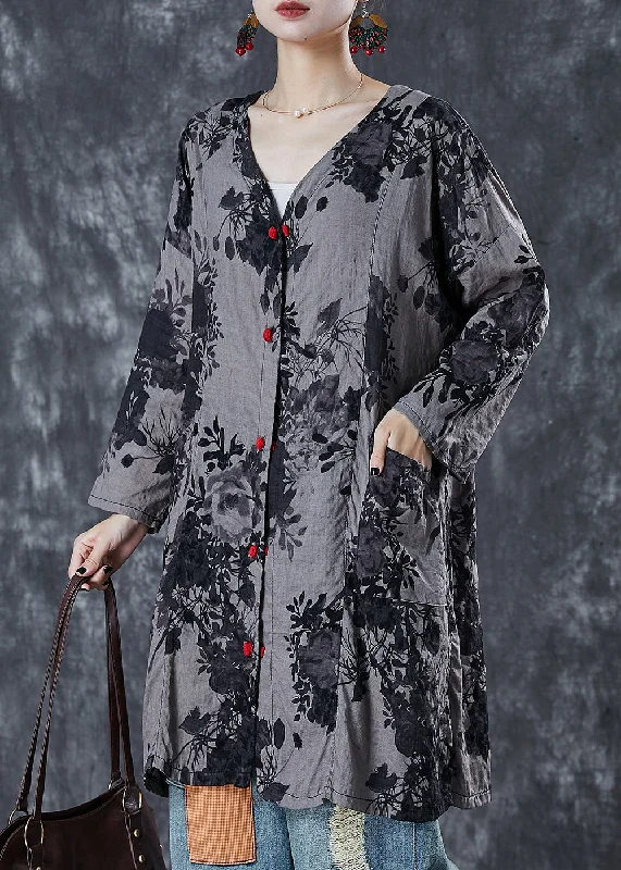 Personalized Design DIY Grey Oversized Print Cotton Long Shirt Summer