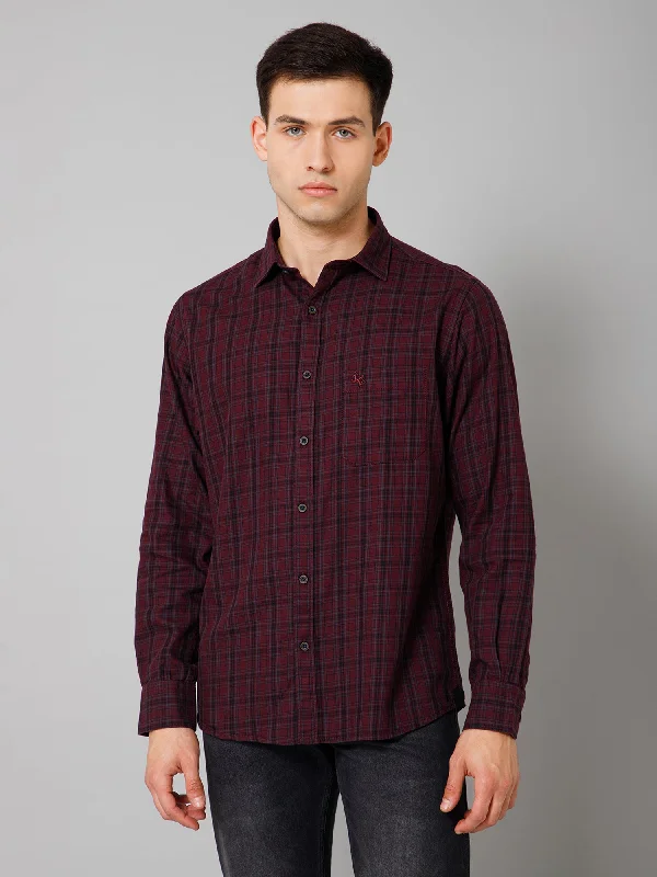 Smart Wear Men's Maroon Casual Medium Checks Full Sleeve Shirt