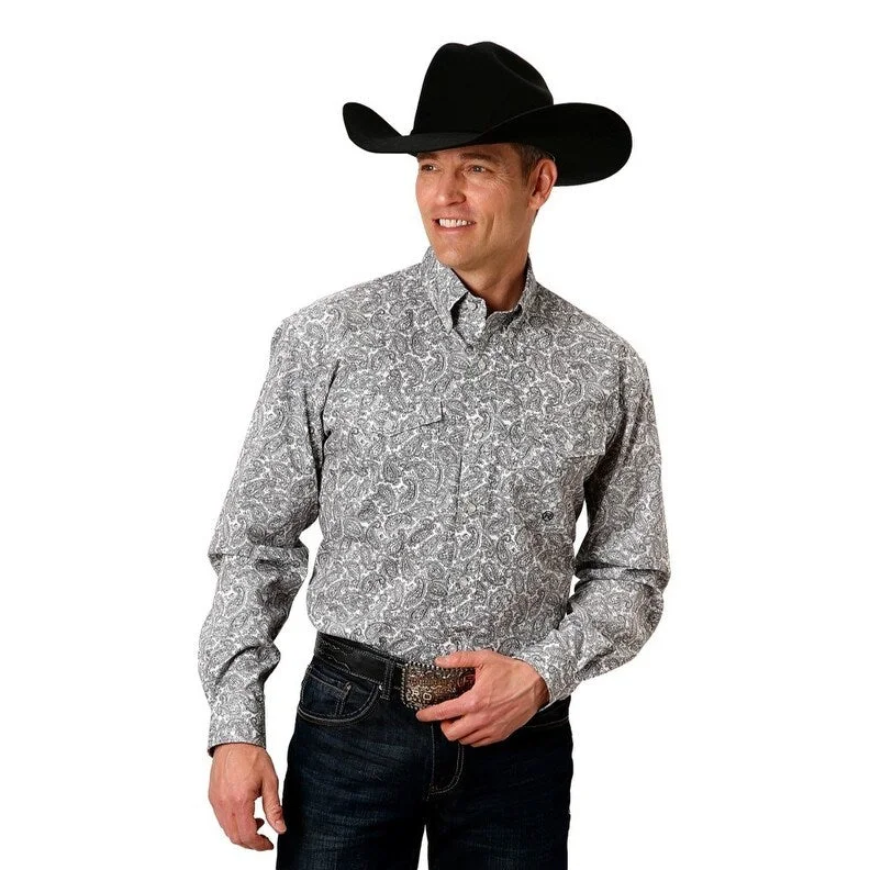 Long Trench Coats Roper Western Shirt Mens L/S Line Paisley White 03-001-0325-2012 WH