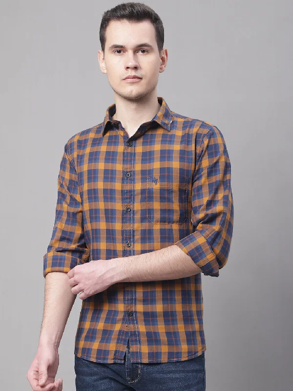 Stylish Sweaters Men's Mustard Casual Medium Checks Full Sleeve Shirt