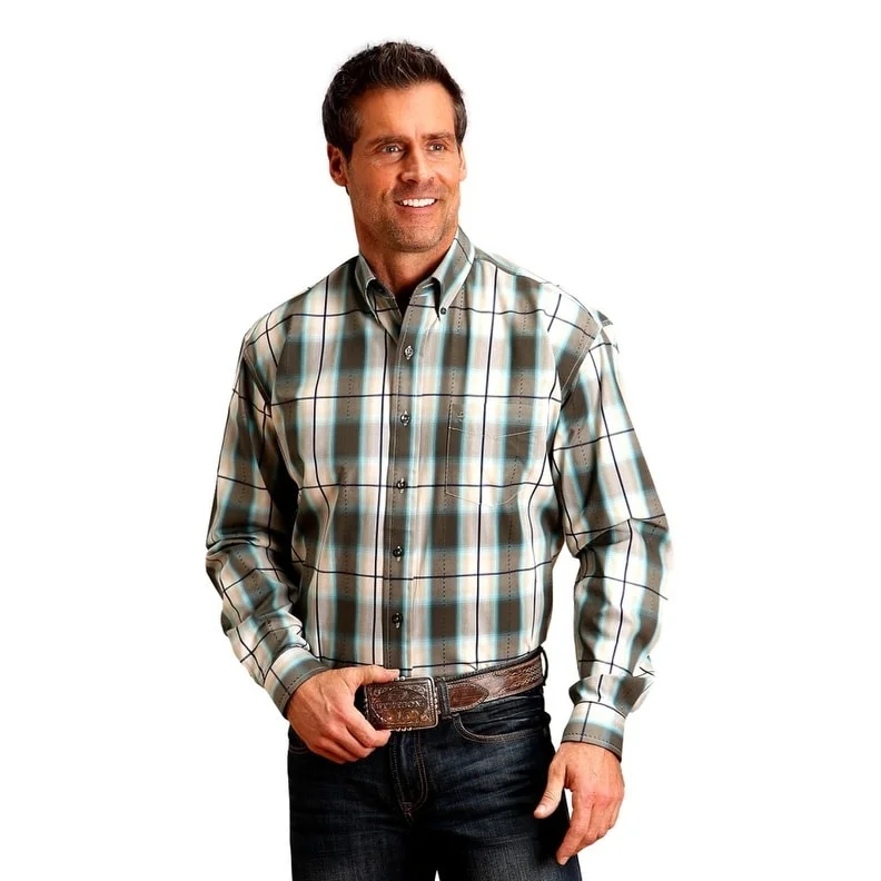 Sporty Chic Stetson Western Shirt Mens L/S Ombre Plaid Green 11-001-0579-0191 GR