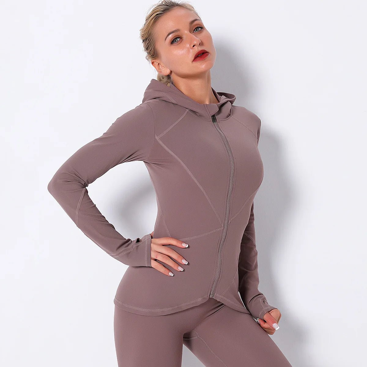 Design Trend Women Autumn Zipper Design Long Sleeve Gym Fitness Running Jogger Outfit With Hood