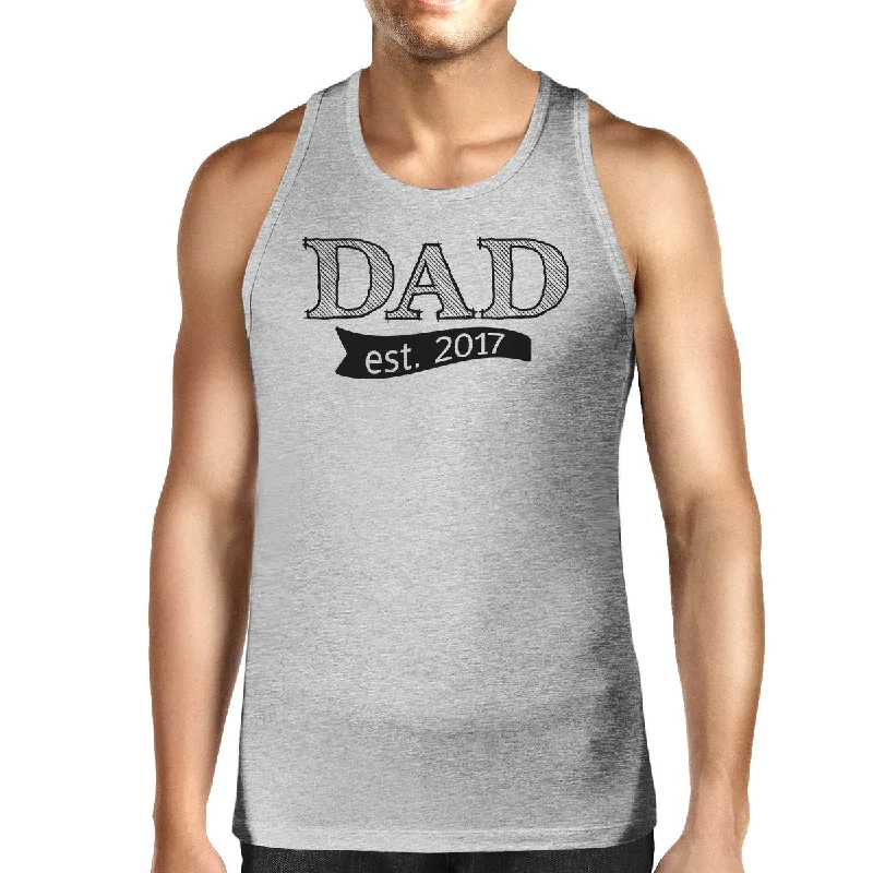 Summer Tees Dad Est 2017 Mens Grey Cotton Tanks Fathers Day Gifts For New Dads