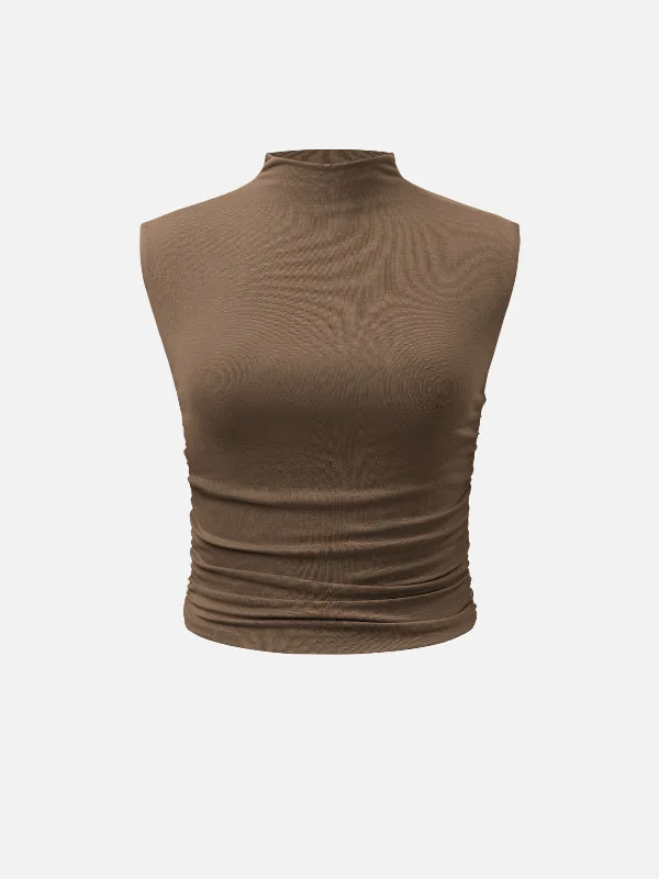 Fresh And Fashionable Workleisure Mock Neck Ruched Sides Tank Top