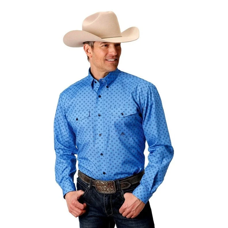 Essential Wardrobe Roper Western Shirt Mens Long Sleeve Foulard Blue 03-001-0625-2011 BU