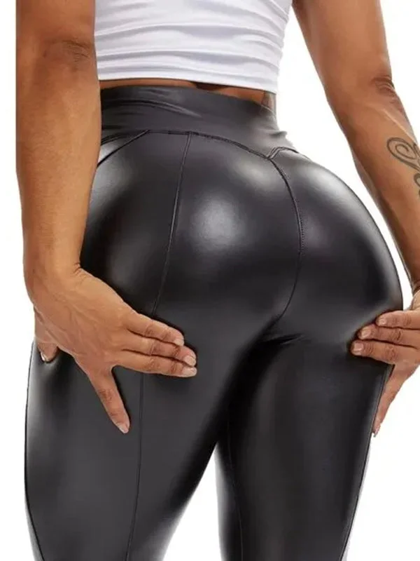 Fashionable Prints ZASUWA Female Glossy Faux Leather Zipper Hip-lift Leggings