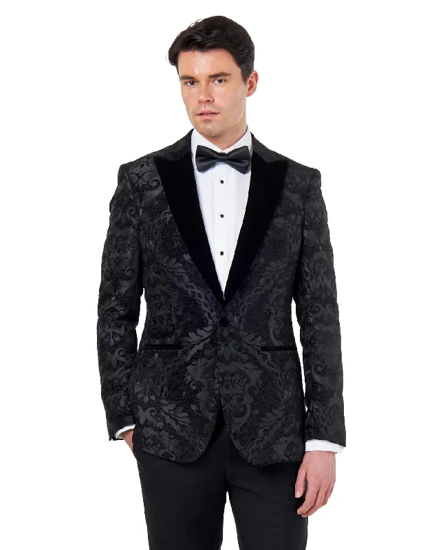 Graphic Caps GLEN – BLACK ORNATE JACQUARD PRINT TUXEDO JACKET