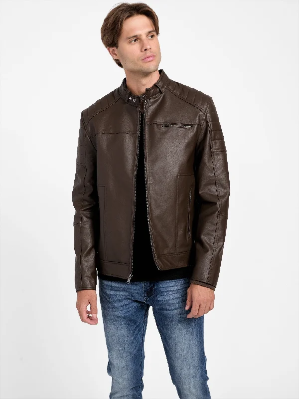Rugged Jackets Davino Faux-Leather Hooded Moto Jacket