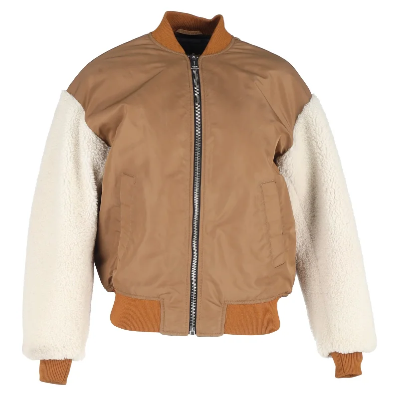 Personalized Wear Maje x Schott Boston Shearling Bomber Jacket in Brown Polyester