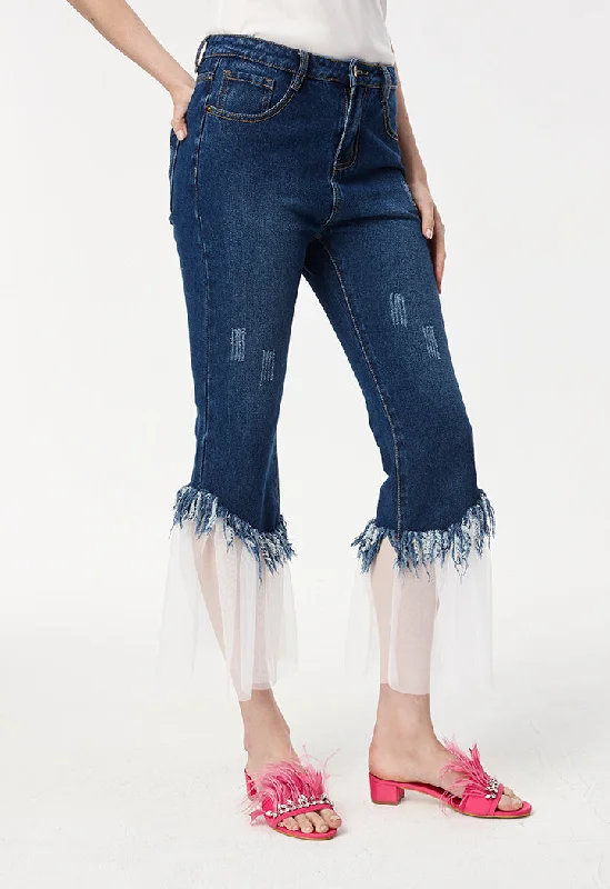 Luxury Comfort Net Hem Tassel Jeans