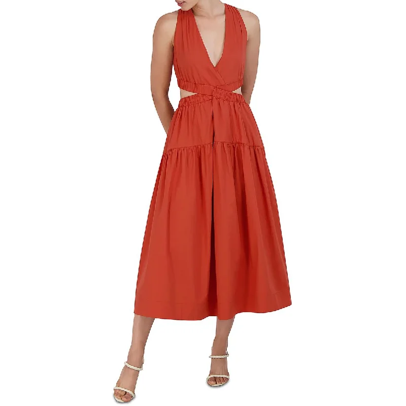 Classic Color BCBGMAXAZRIA Womens Cut-Out Sleeveless Midi Dress