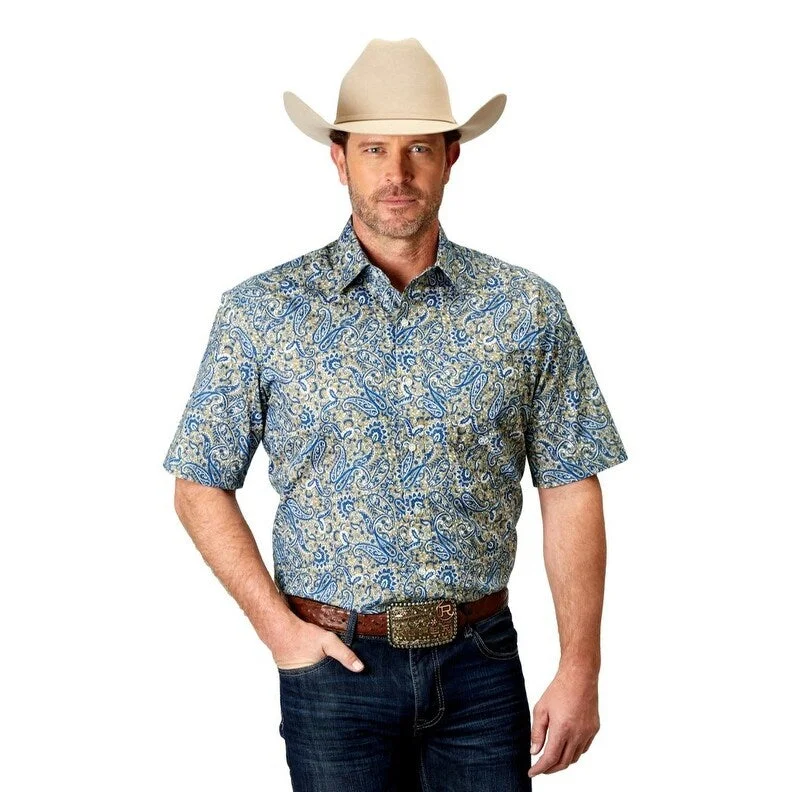 Premium Fabric Roper Western Shirt Men Short Sleeve Delft Paisley 03-002-0326-2025 BU