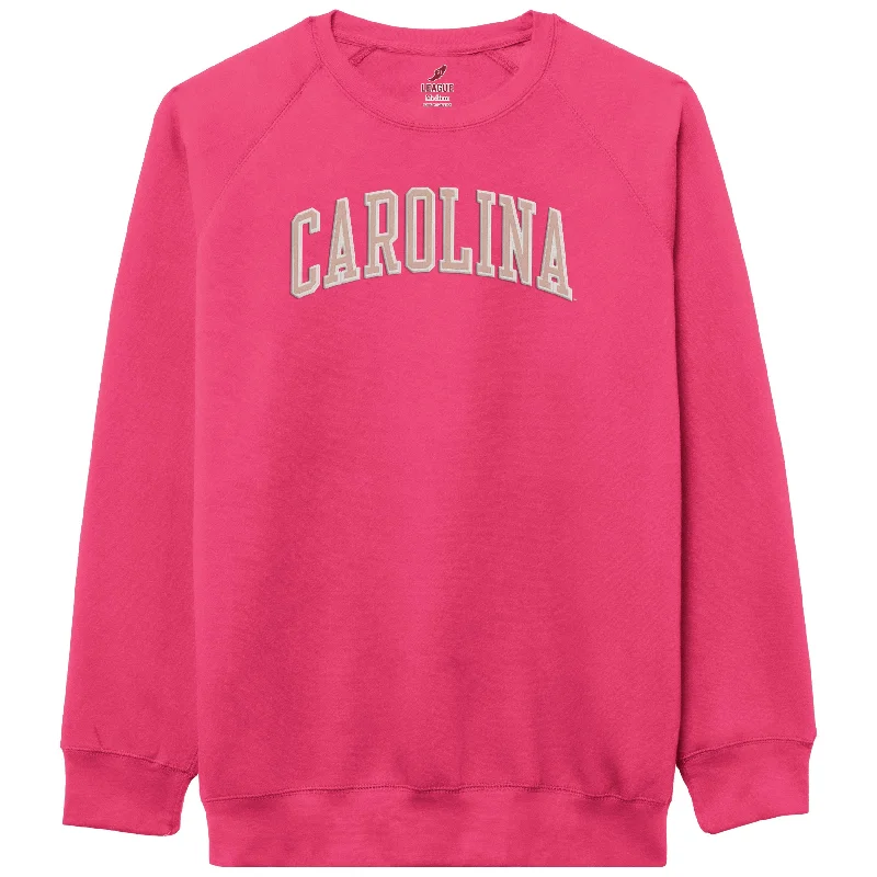 Casual Wear Bright Pink Carolina Tar Heels Embroidered Crewneck Sweatshirt by League