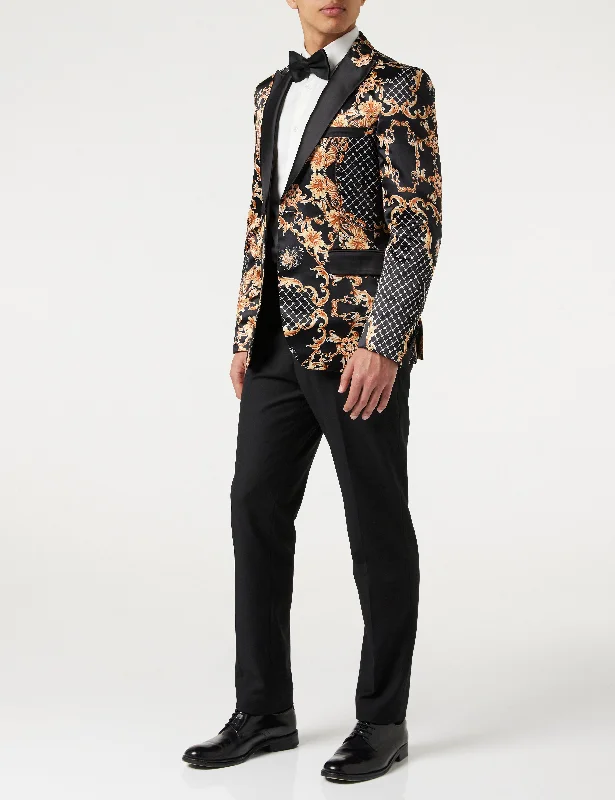Tailored Comfort BLACK DINNER PRINTED GOLD FLORAL DAMASK JACKET