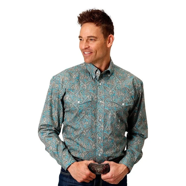 Summer Tees Roper Western Shirt Mens L/S Paisley Turquoise 03-001-0325-4010 BU