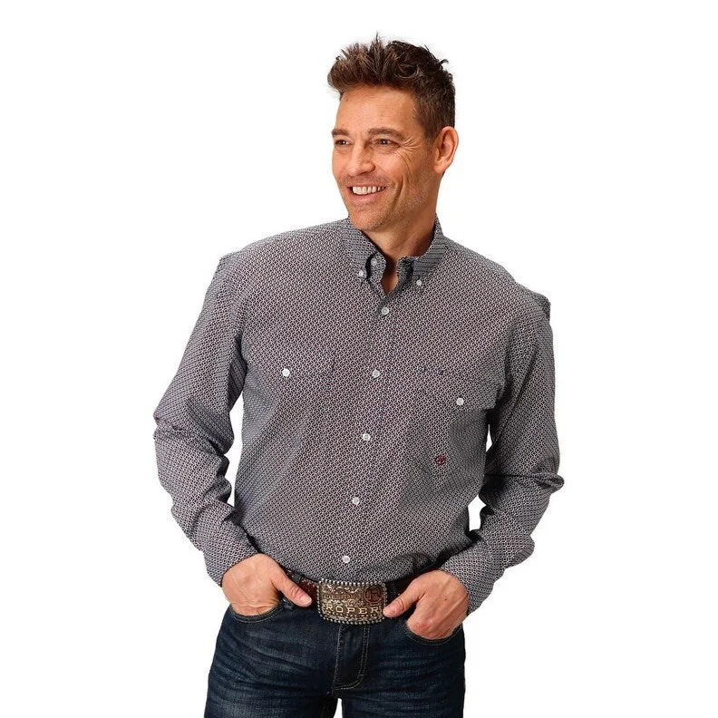 Lightweight Gear Roper Western Shirt Mens L/S Print Button Blue 03-001-0325-4021 BU