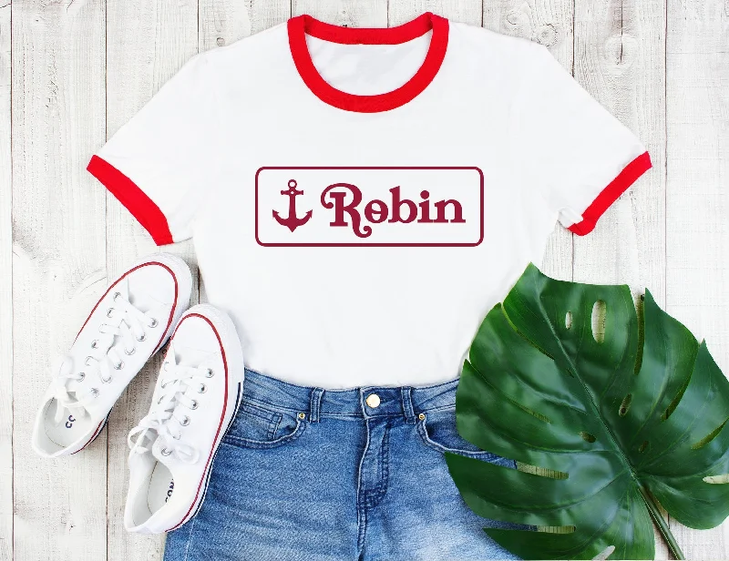 Luxury Style Personalised Scoops Ahoy Name Badge - Unisex Ringer T-Shirt