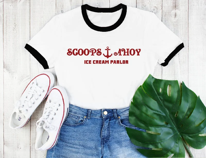 Lazy Home Scoops Ahoy Ice Cream Parlour - Unisex Ringer T-Shirt