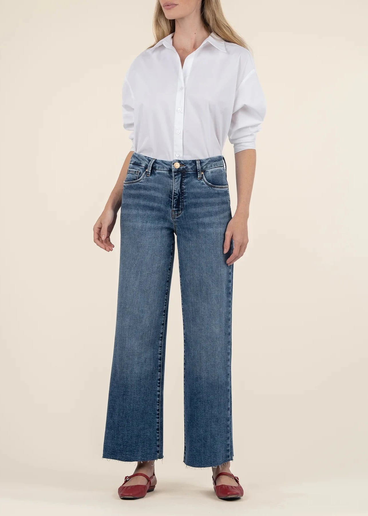 Multifunctional Style Kut From the Kloth Meg High Rise Fab Ab Wide Leg Raw Hem Jeans - Family