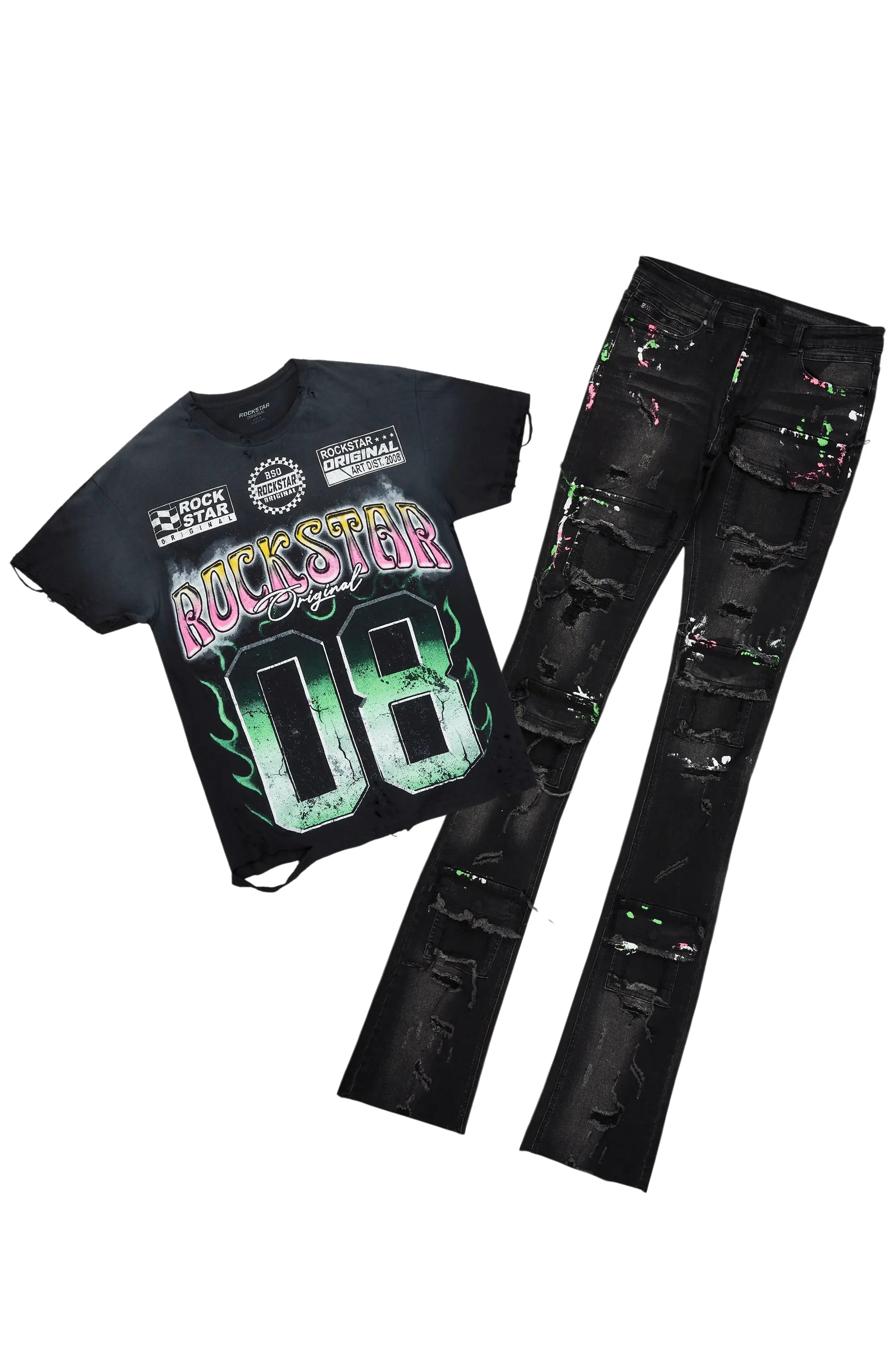 Casual Chic Quito Black T-Shirt/Super Stacked Flare Jean Bundle
