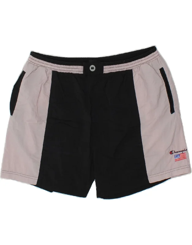 Techwear Fashion CHAMPION Mens Sport Shorts XL Black Colourblock Polyester