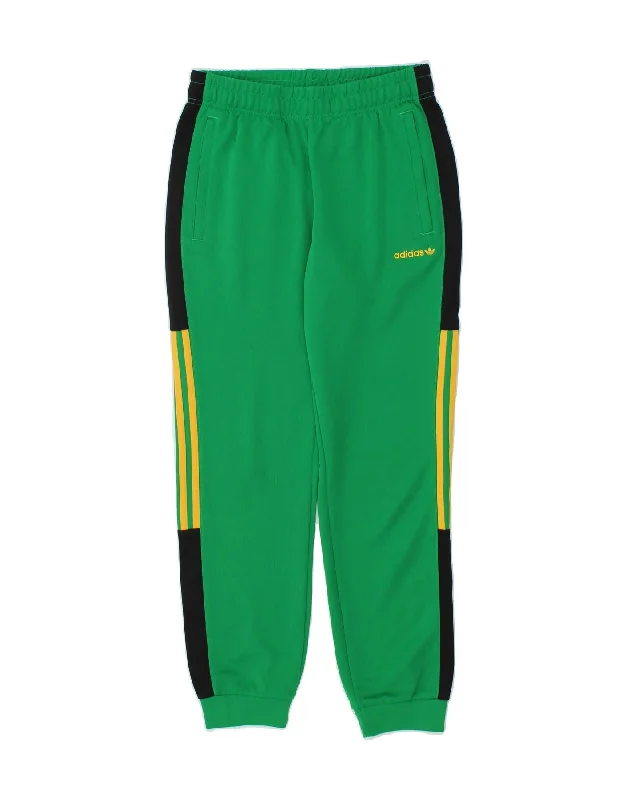 Retro Style ADIDAS Mens Tracksuit Trousers Joggers Small Green Colourblock Polyester