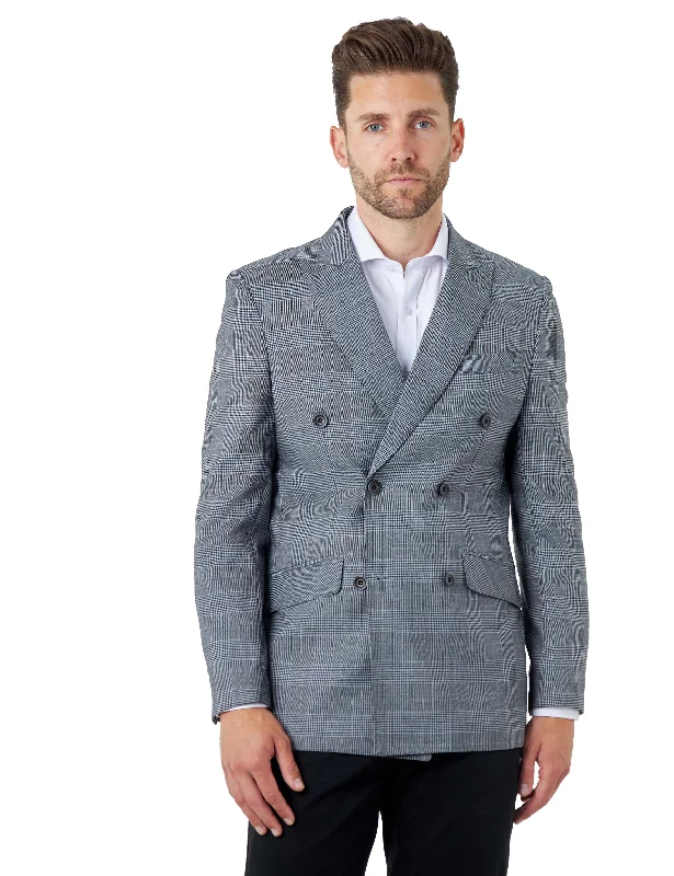 Utility Vests EKON – Grey Prince of Wales Check Double Breasted Suit Jacket