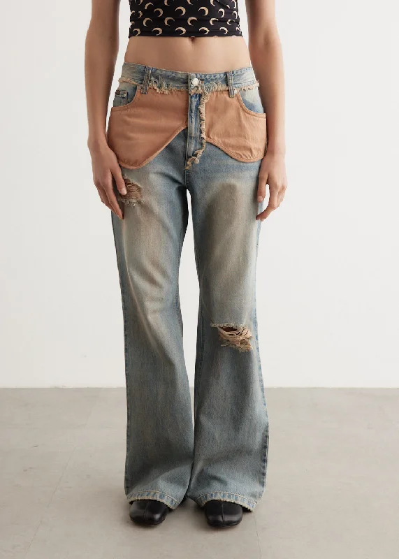 Comfortable Mind Deconstructed Dirty Wash Bootcut Jeans