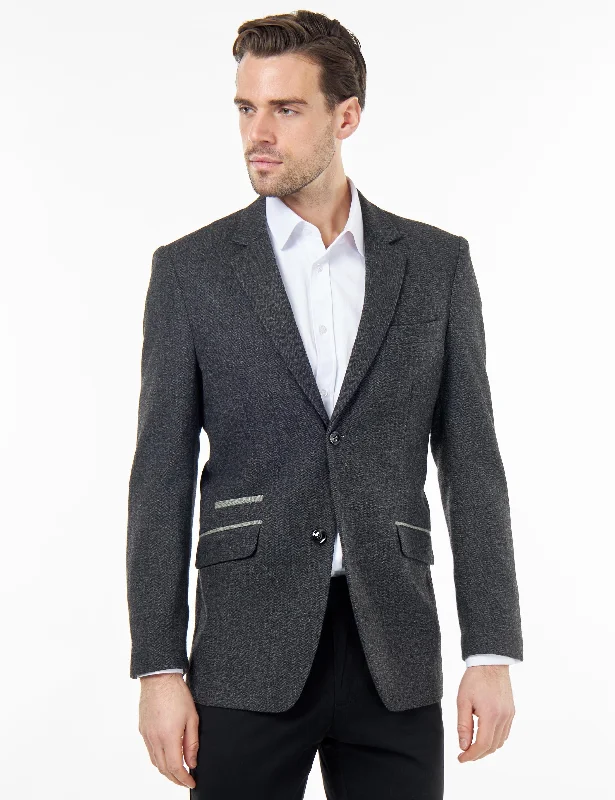 Street Style BRUCE – Charcoal Grey Herringbone Wool Jacket