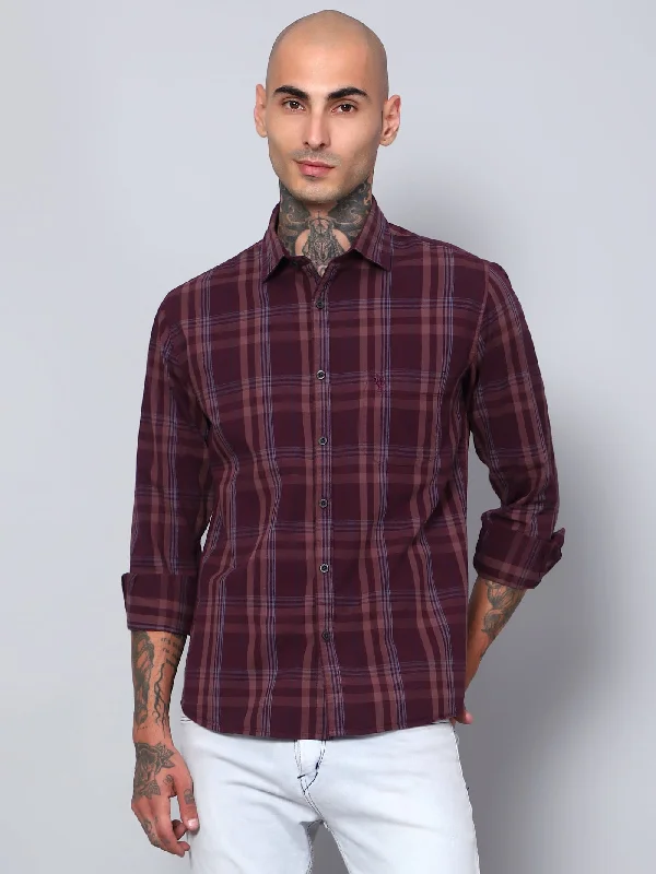 Easy Fashion Men's Maroon Casual Big Checks Full Sleeve Shirt