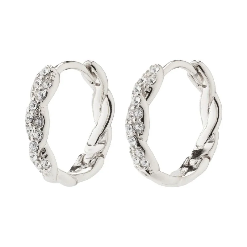 Exquisite Craftsmanship Ezo Twirl Crystal Hoops | Silver