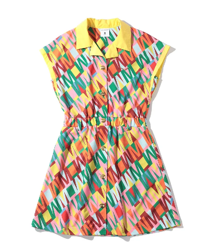 Fashionable In The Times Women's Division Button Up Dress Yellow / Pink
