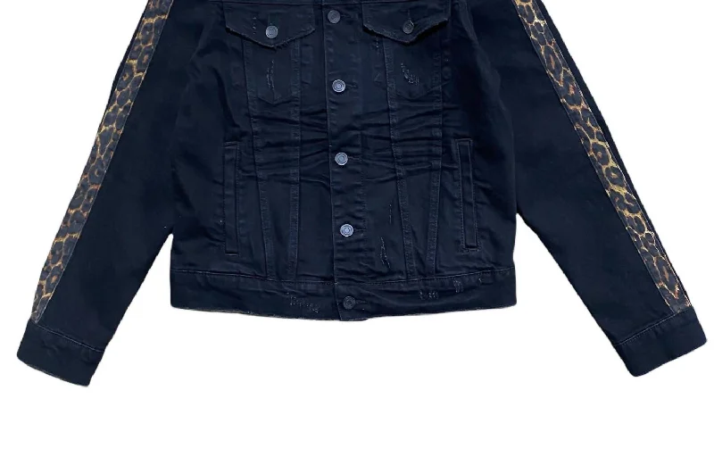 Parkas Style Men's Leopard Print Sleeve Jacket In Black