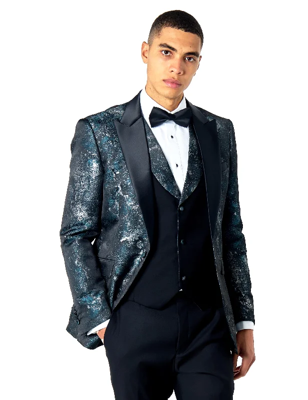 Lightweight Gear ALINO – TUXEDO DINNER JACKET IN GREEN SILVER PRINTED