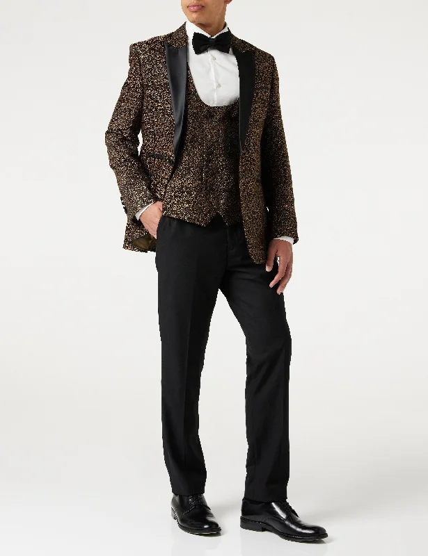 Casual Outfit BRIAN - Floral Jacquard Print Gold Tuxedo Jacket With Waistcoat