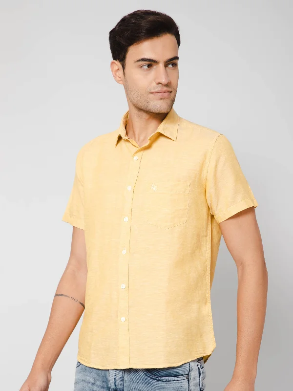 Urban Comfort Men's Mustard Casual Plain Half Sleeve Shirt